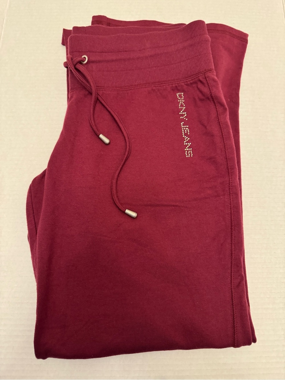 DKNY Burgundy Straight Leg Jogger Pants with Rhinestone Logo